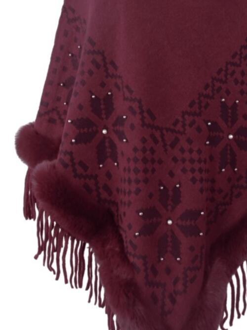 Fringe Geometric Cape Sleeve Poncho BLUE ZONE PLANET