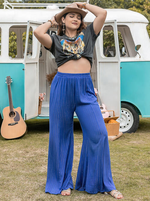 Plus Size Striped Wide-Leg Pants BLUE ZONE PLANET