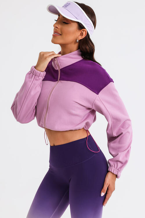 Contrast Drawstring Zip Up Jacket BLUE ZONE PLANET