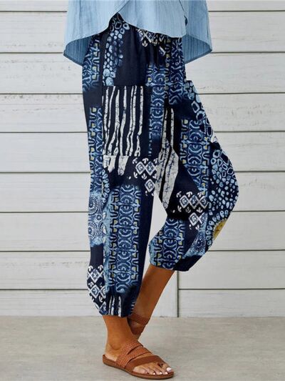 Blue Zone Planet |  Printed Tied Cropped Pants BLUE ZONE PLANET