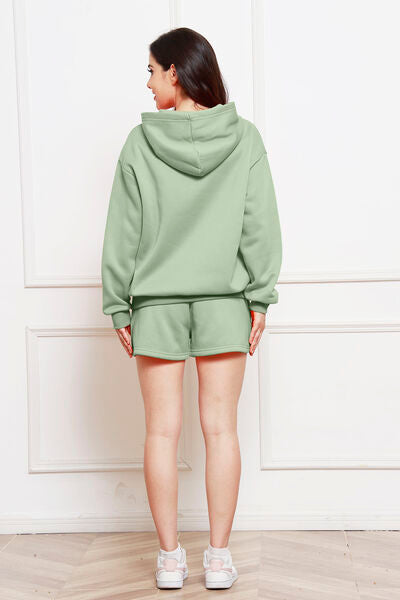 Blue Zone Planet | Drop Shoulder Long Sleeve Hoodie and Shorts Set BLUE ZONE PLANET