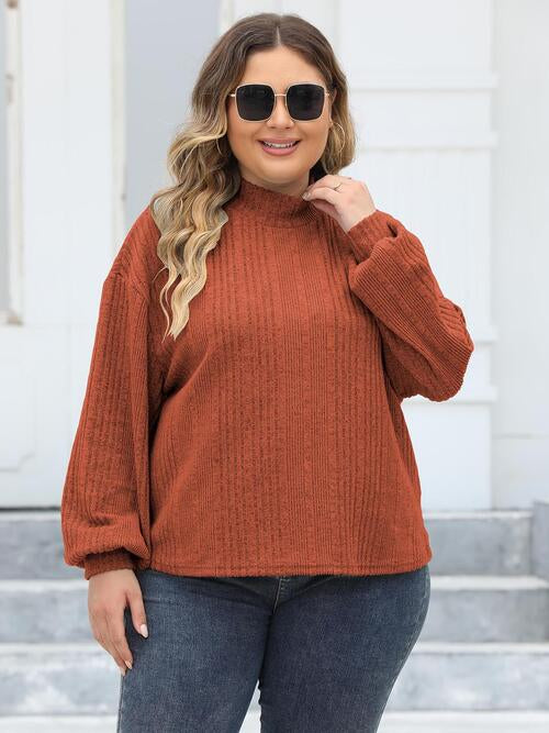 Plus Size Mock Neck Long Sleeve Knit Top BLUE ZONE PLANET