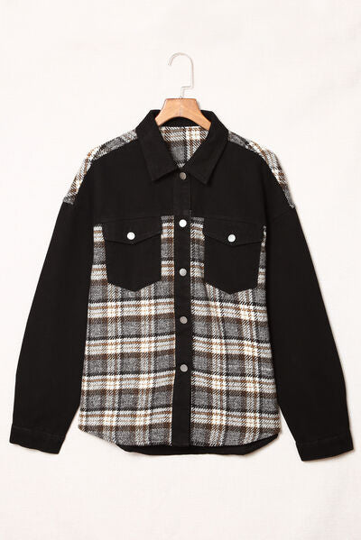 Blue Zone Planet | Plaid Pocketed Button Up Denim Jacket BLUE ZONE PLANET
