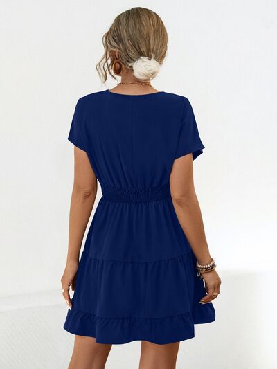 Blue Zone Planet | Ruffled Smocked V-Neck Tiered Dress BLUE ZONE PLANET