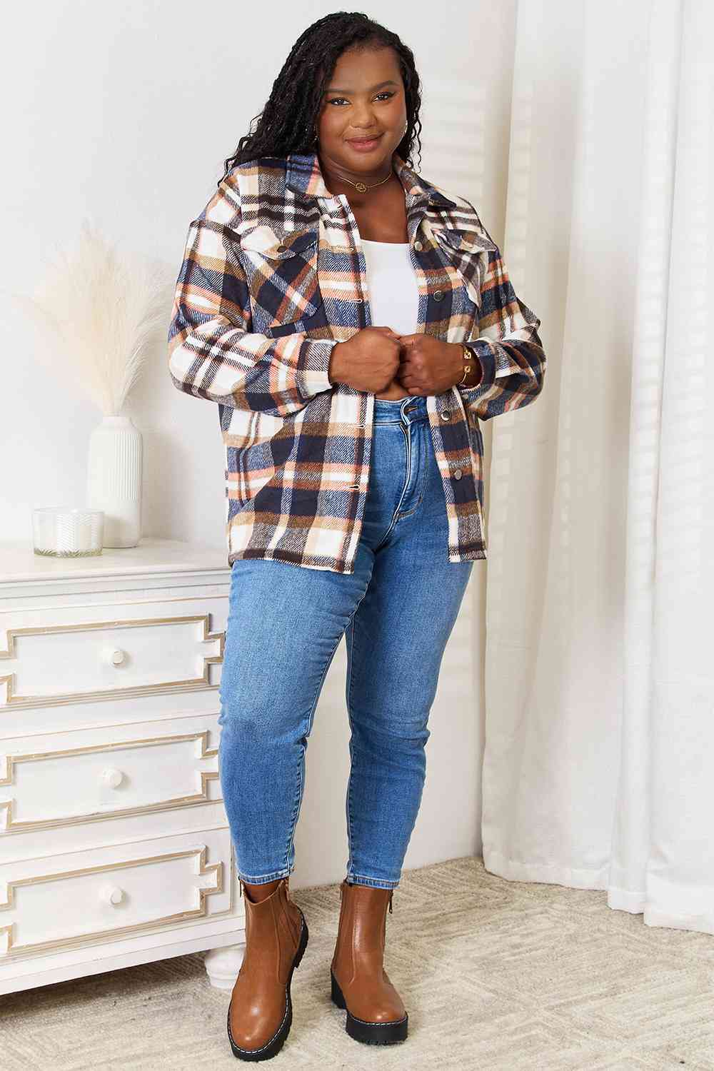 Blue Zone Planet | Double Take Plaid Button Front Shirt Jacket with Breast Pockets BLUE ZONE PLANET