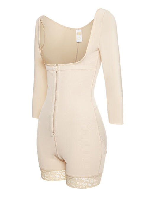 Full Size Zip Up Lace Detail Long Sleeve Shapewear BLUE ZONE PLANET