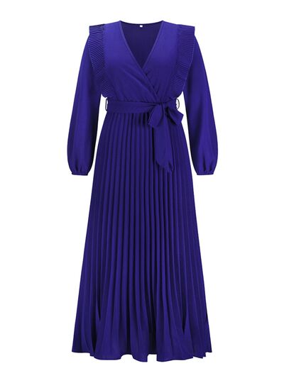 Blue Zone Planet | Pleated Surplice Tie Waist Maxi Dress BLUE ZONE PLANET