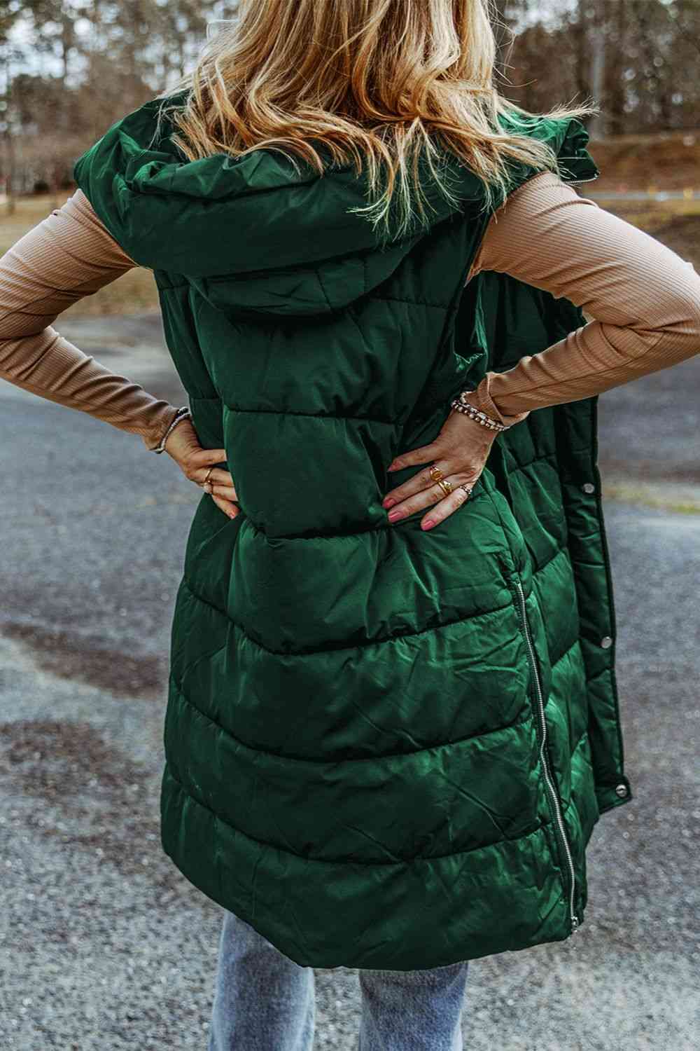 Longline Hooded Sleeveless Puffer Vest BLUE ZONE PLANET