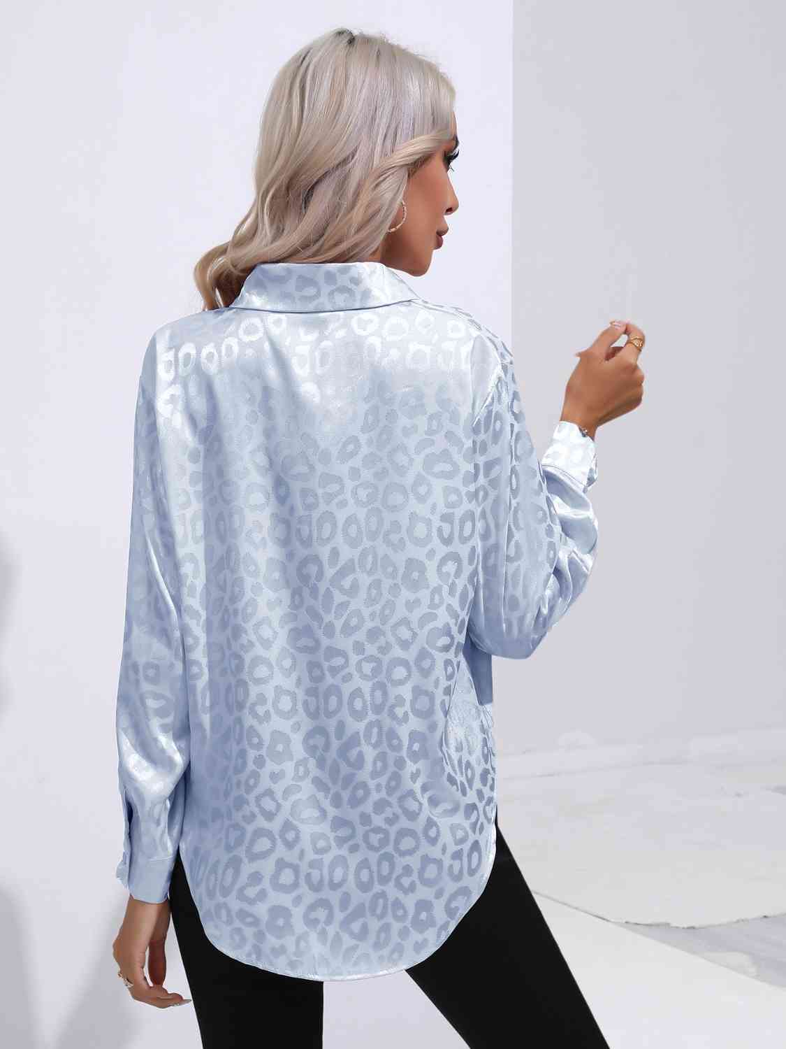 Printed Collared Neck Buttoned Shirt BLUE ZONE PLANET