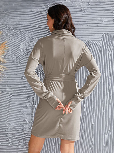 Blue Zone Planet | Tie-Waist Turtleneck Long Sleeve Dress BLUE ZONE PLANET