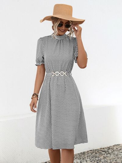 Blue Zone Planet | Printed Mock Neck Flounce Sleeve Dress BLUE ZONE PLANET