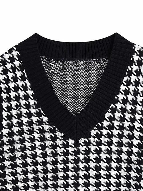 Houndstooth V-Neck Sweater Vet BLUE ZONE PLANET
