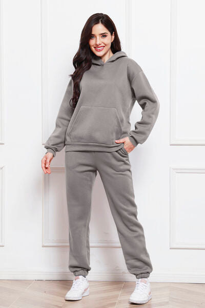 Blue Zone Planet | Drop Shoulder Long Sleeve Hoodie and Pants Set BLUE ZONE PLANET