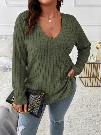 Blue Zone Planet | Plus Size V-Neck Long Sleeve T-Shirt BLUE ZONE PLANET