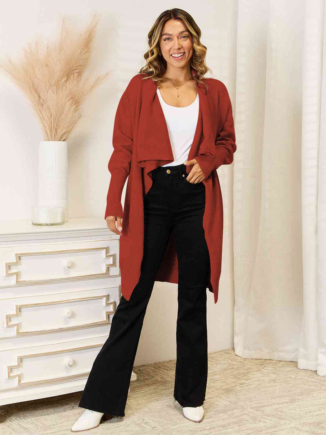 Long Sleeve Open Front Longline Cardigan BLUE ZONE PLANET