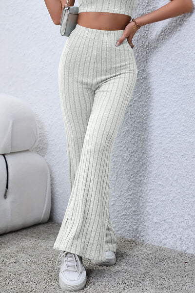Blue Zone Planet | Basic Bae Full Size Ribbed High Waist Flare Pants BLUE ZONE PLANET