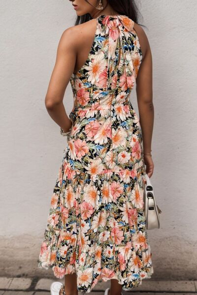 Blue Zone Planet | Printed Tiered Pocketed Mock Neck Midi Dress BLUE ZONE PLANET