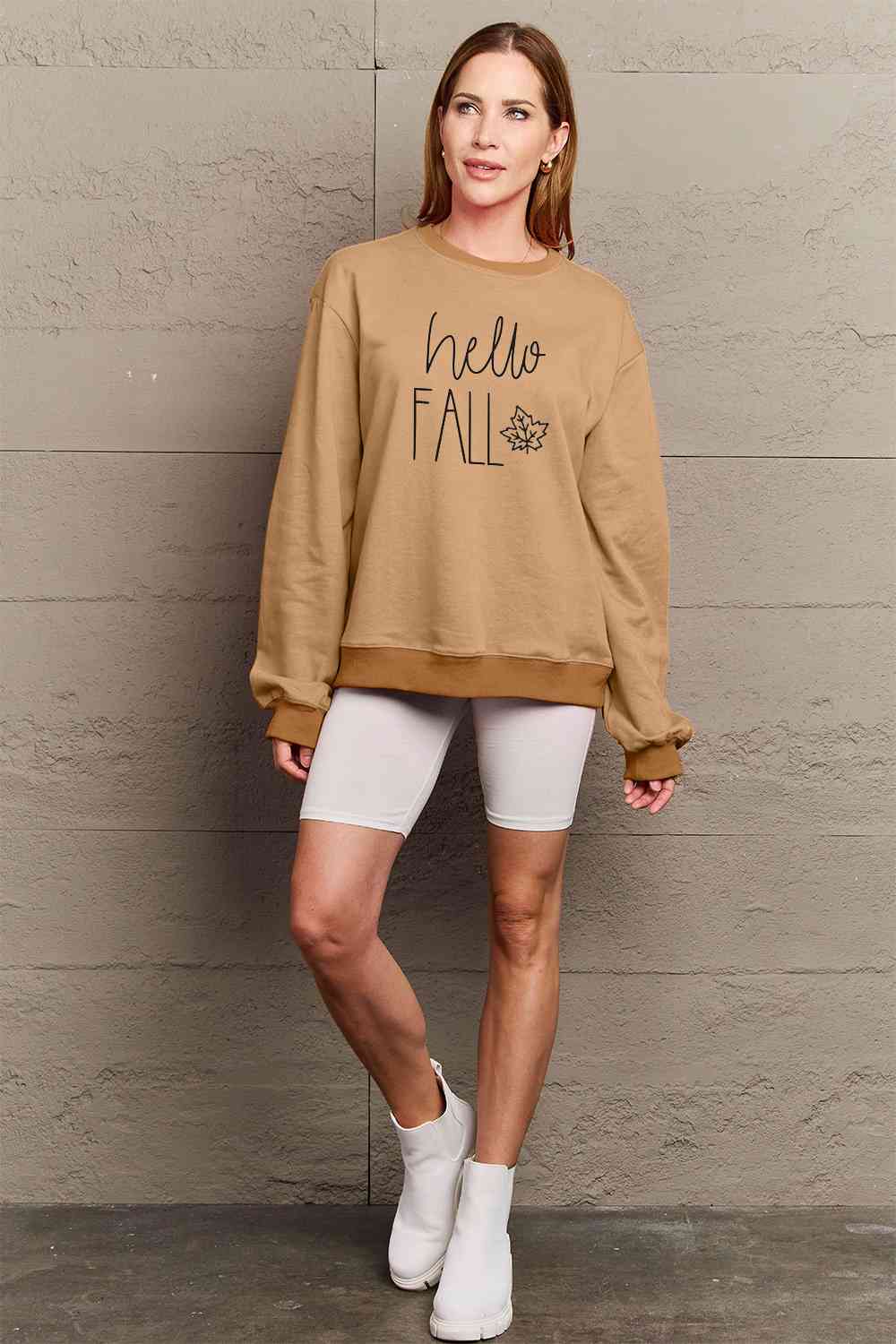Simply Love Full Size HELLO FALL Graphic Sweatshirt BLUE ZONE PLANET