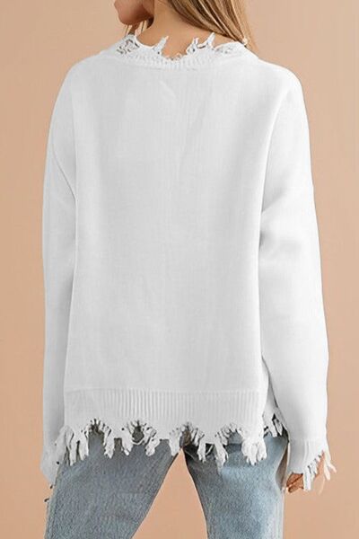 Blue Zone Planet | Tiger Sequin Raw Hem Dropped Shoulder Sweater BLUE ZONE PLANET