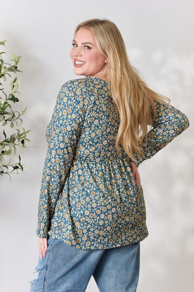 Blue Zone Planet | Heimish Full Size Floral Half Button Long Sleeve Blouse BLUE ZONE PLANET
