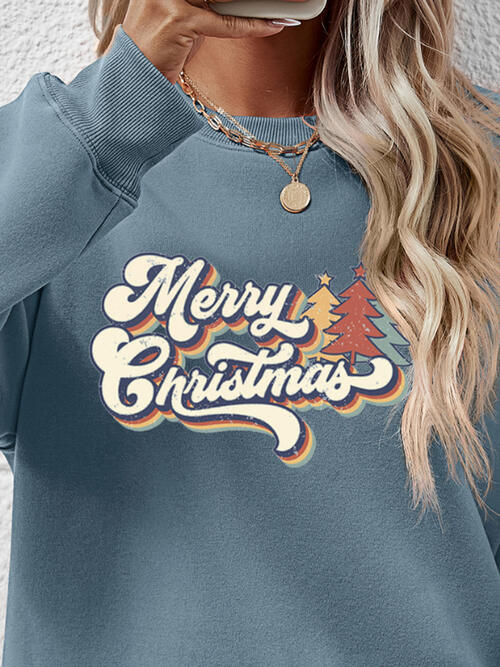 Christmas Letter Graphic Round Neck Sweatshirt BLUE ZONE PLANET