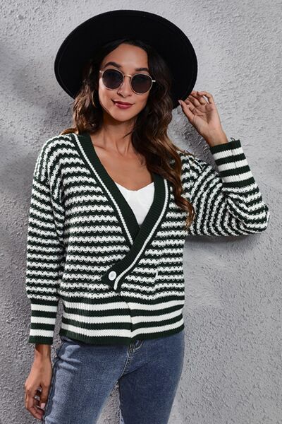 Striped V-Neck Knit Top BLUE ZONE PLANET