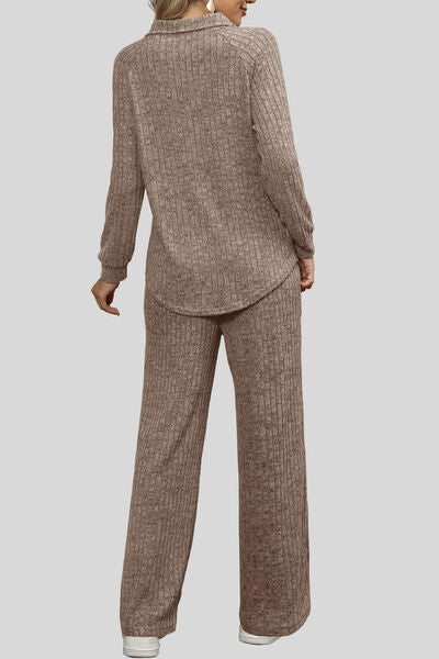 Blue Zone Planet | Ribbed Long Sleeve Top and Pocketed Pants Set BLUE ZONE PLANET
