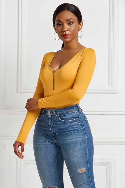 Blue Zone Planet | Half Zip Scoop Neck Long Sleeve Bodysuit BLUE ZONE PLANET