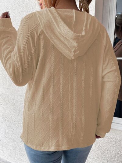 Textured Drawstring Kangaroo Pocket Hoodie Trendsi