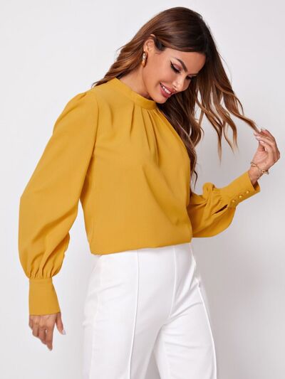 Blue Zone Planet | Mock Neck Lantern Sleeve Shirt BLUE ZONE PLANET