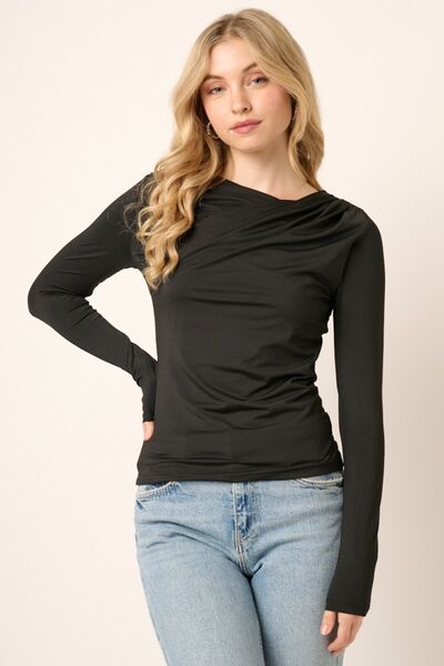 Mittoshop Ruched Long Sleeve Slim Top BLUE ZONE PLANET