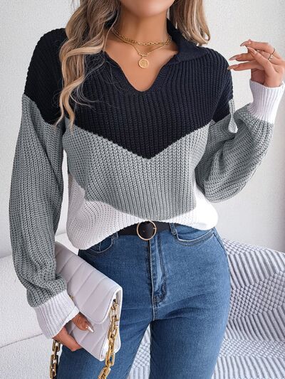 Blue Zone Planet | Color Block Dropped Shoulder Sweater BLUE ZONE PLANET