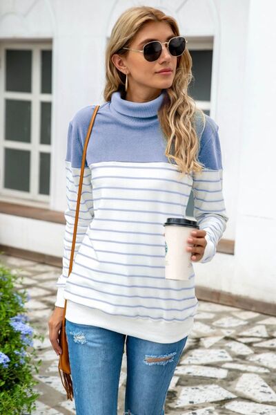 Blue Zone Planet | Striped Contrast Turtleneck Sweater BLUE ZONE PLANET