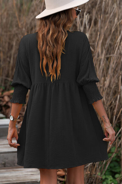 Blue Zone Planet | Round Neck Lantern Sleeve Mini Dress BLUE ZONE PLANET