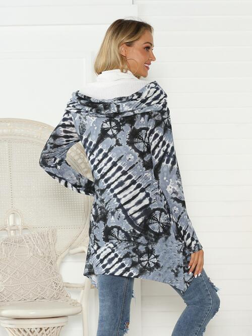 Printed Raglan Sleeve Mock Neck T-Shirt BLUE ZONE PLANET