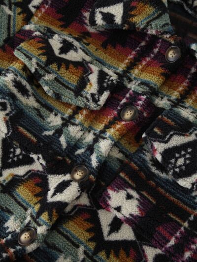 Blue Zone Planet | Geometric Dropped Shoulder Balloon Sleeve Outerwear BLUE ZONE PLANET