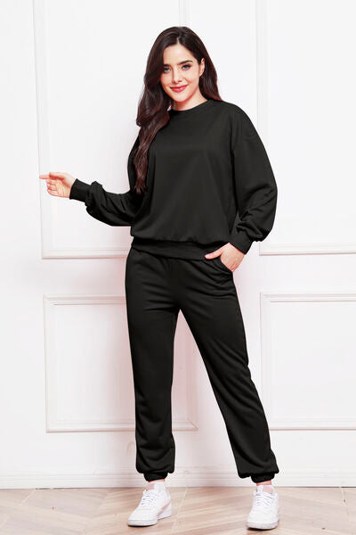 Blue Zone Planet | Round Neck Long Sleeve Sweatshirt and Pants Set BLUE ZONE PLANET