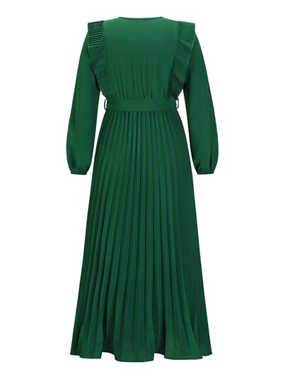 Blue Zone Planet | Pleated Surplice Tie Waist Maxi Dress BLUE ZONE PLANET