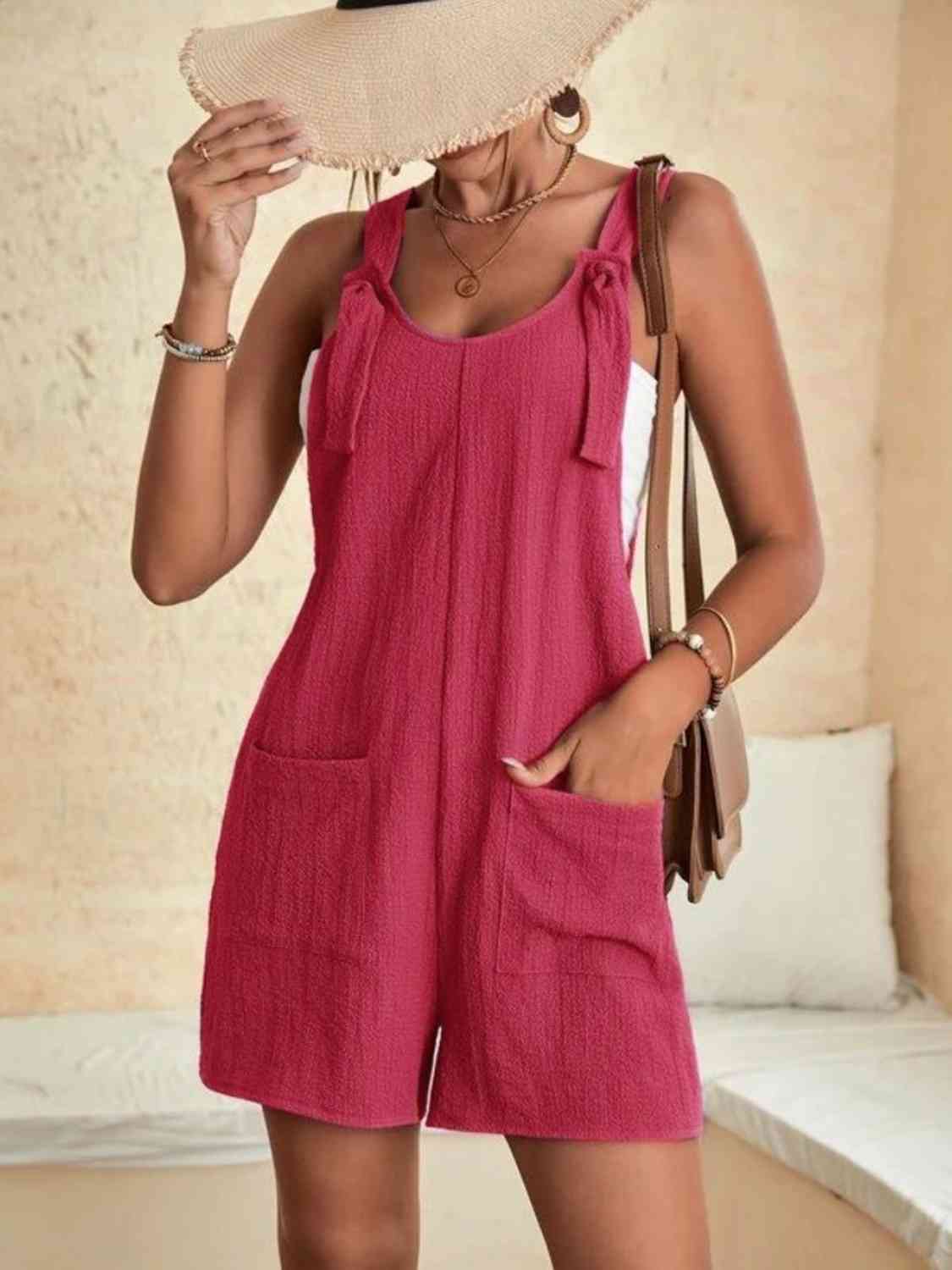 Full Size Scoop Neck Romper with Pockets BLUE ZONE PLANET