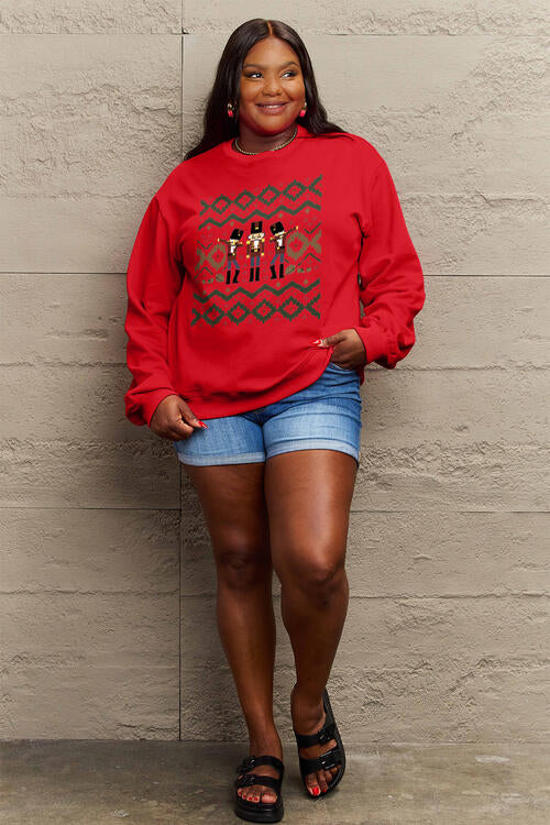 Simply Love Full Size Nutcracker Graphic Long Sleeve Sweatshirt BLUE ZONE PLANET