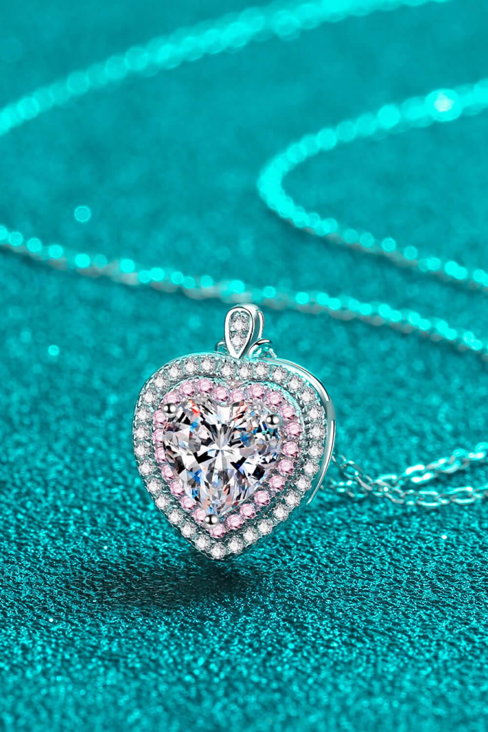 925 Sterling Silver 1 Carat Moissanite Heart Pendant Necklace BLUE ZONE PLANET