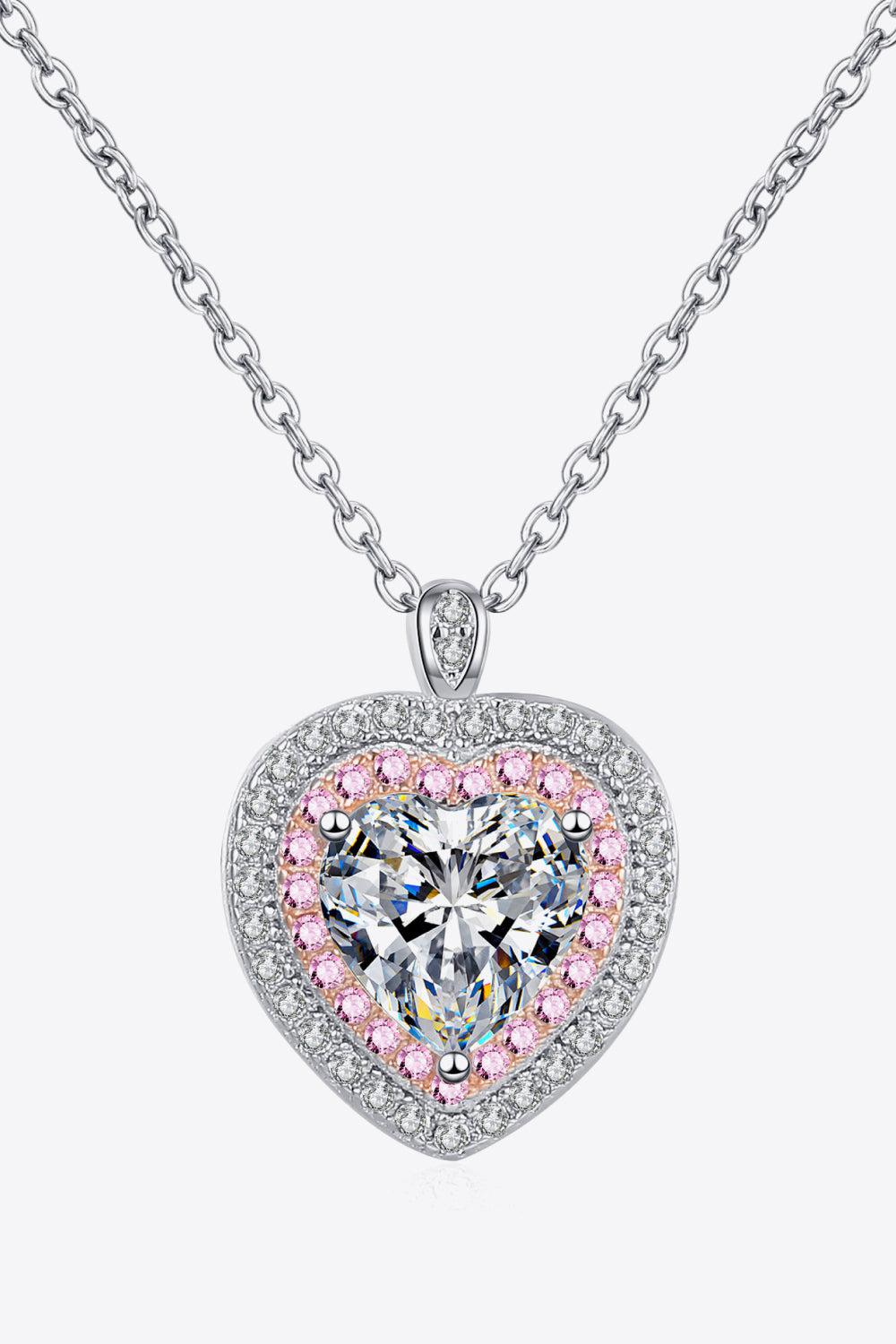925 Sterling Silver 1 Carat Moissanite Heart Pendant Necklace BLUE ZONE PLANET