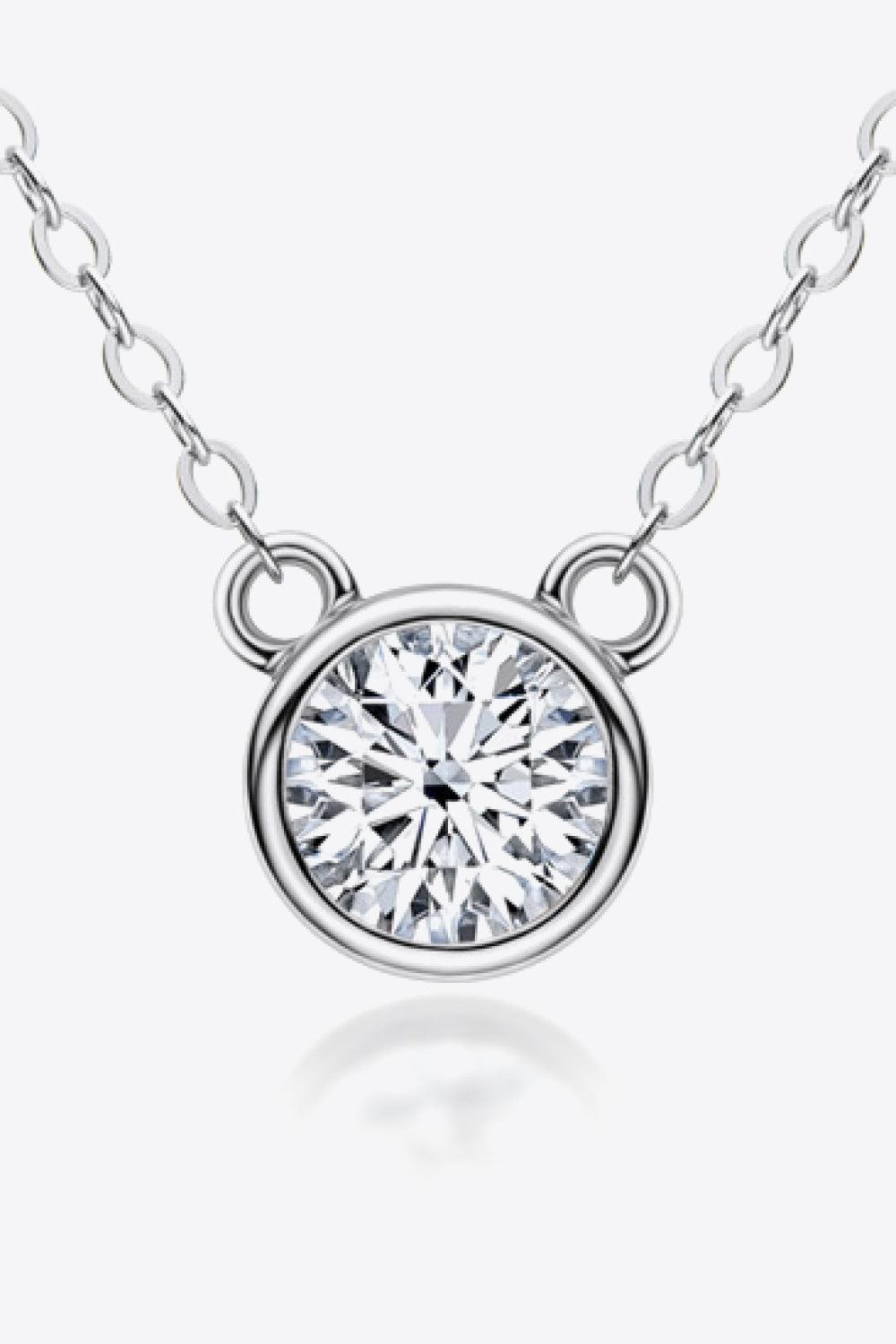 925 Sterling Silver 1 Carat Moissanite Round Pendant Necklace BLUE ZONE PLANET