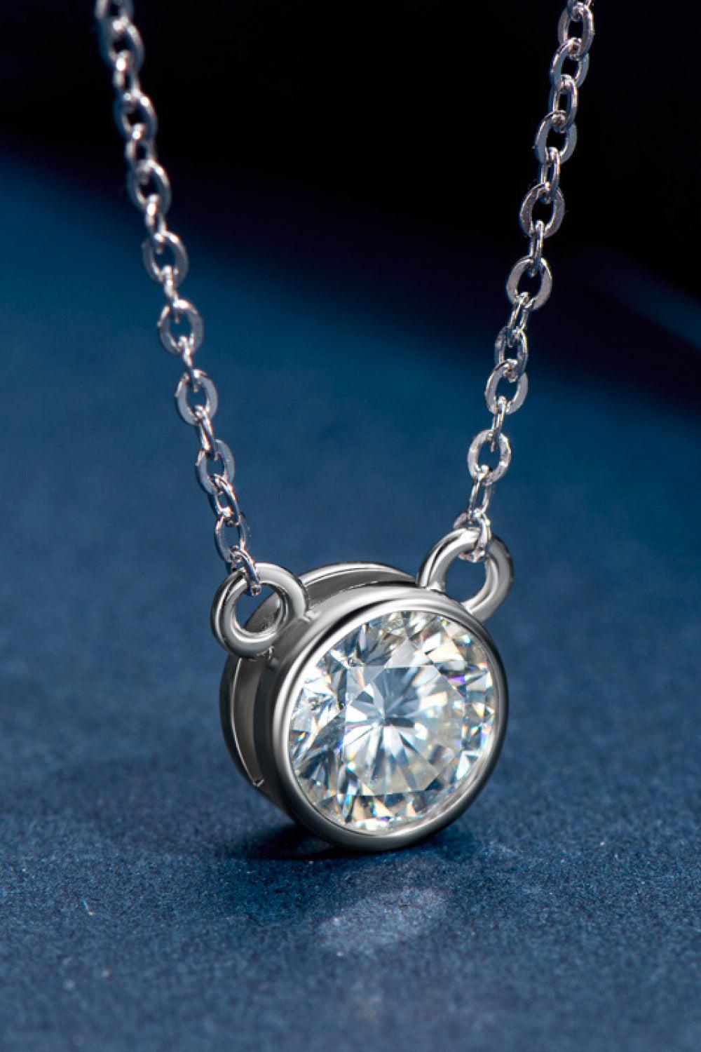 925 Sterling Silver 1 Carat Moissanite Round Pendant Necklace BLUE ZONE PLANET