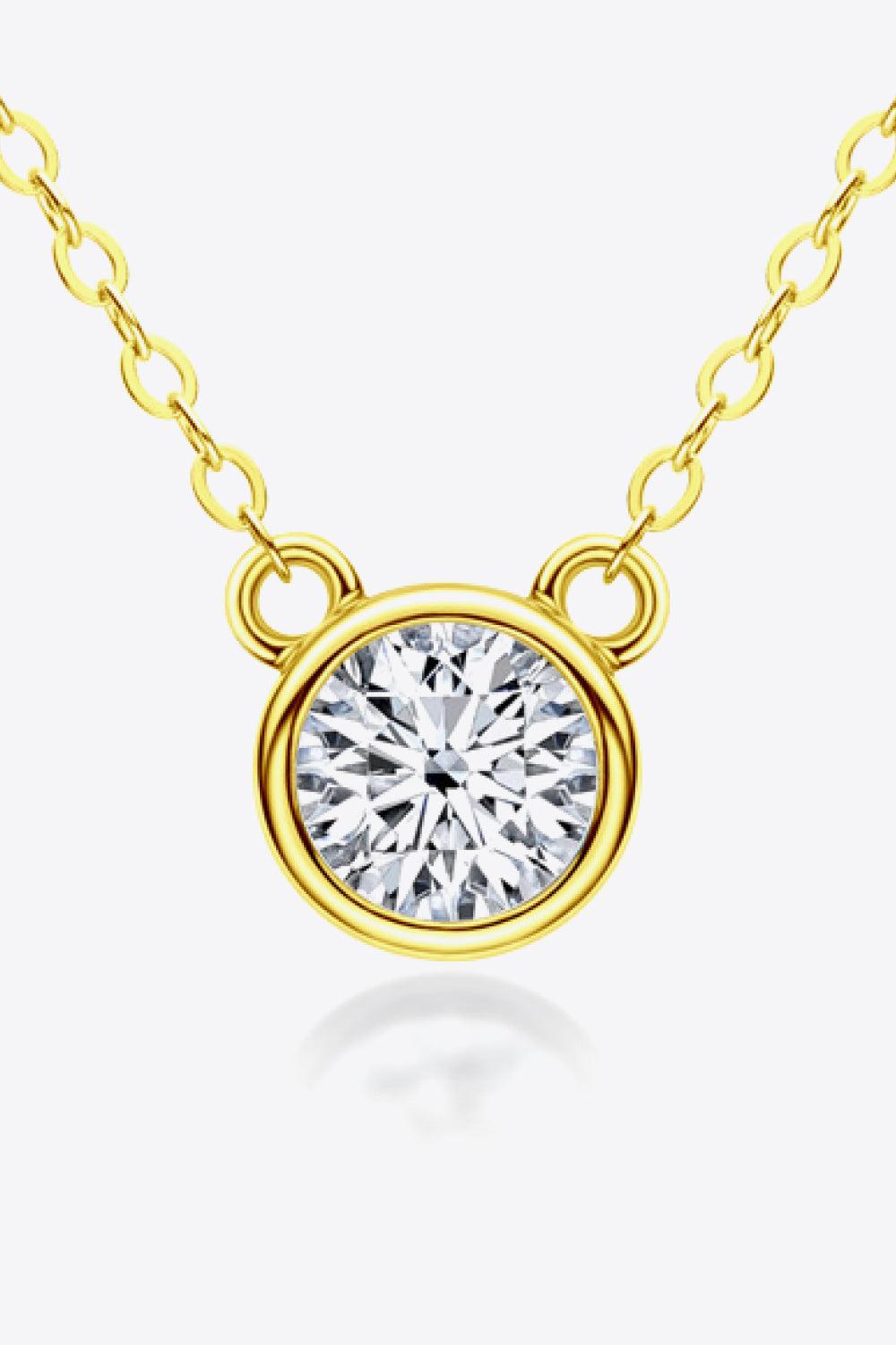 925 Sterling Silver 1 Carat Moissanite Round Pendant Necklace BLUE ZONE PLANET