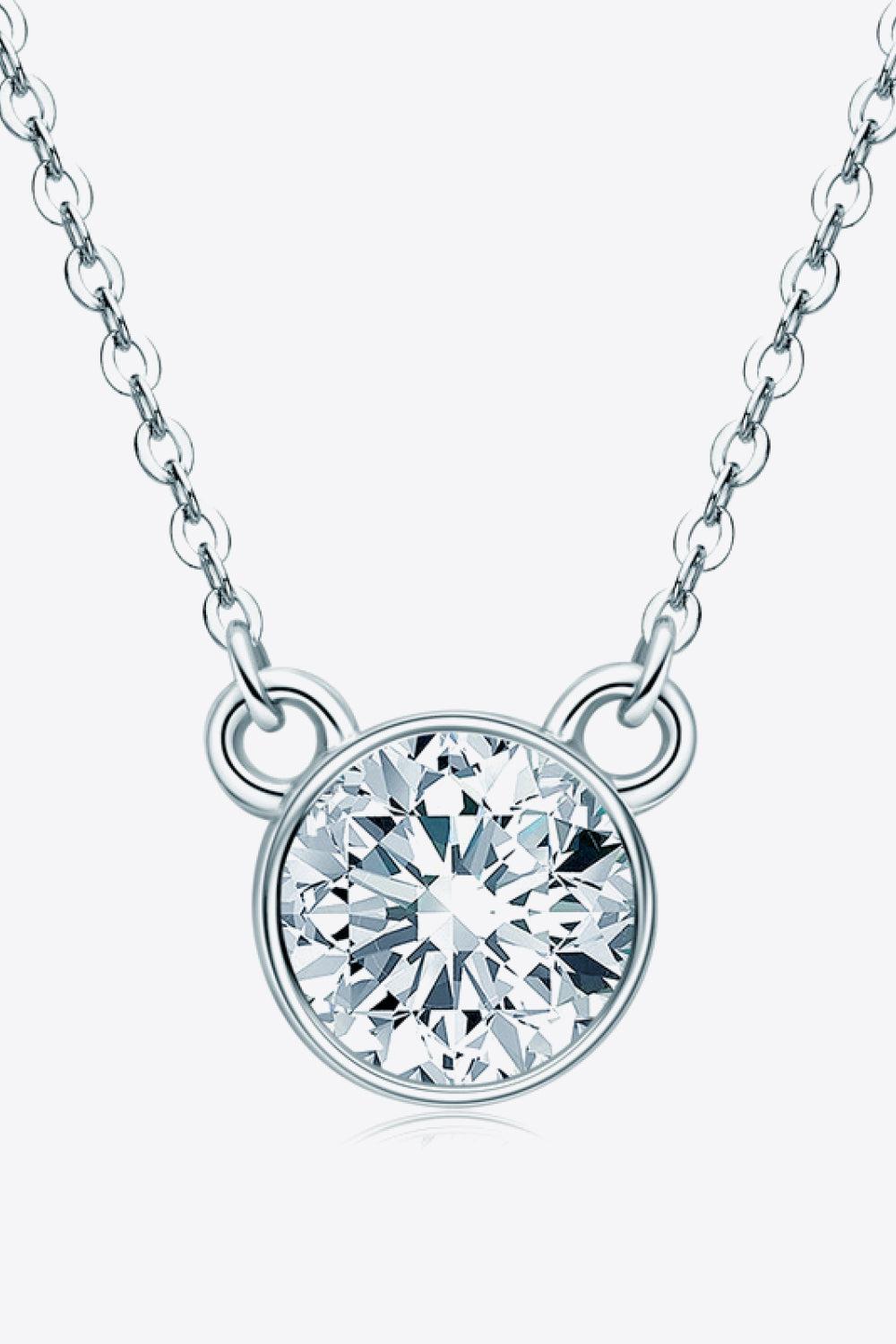 925 Sterling Silver 1 Carat Moissanite Round Pendant Necklace BLUE ZONE PLANET