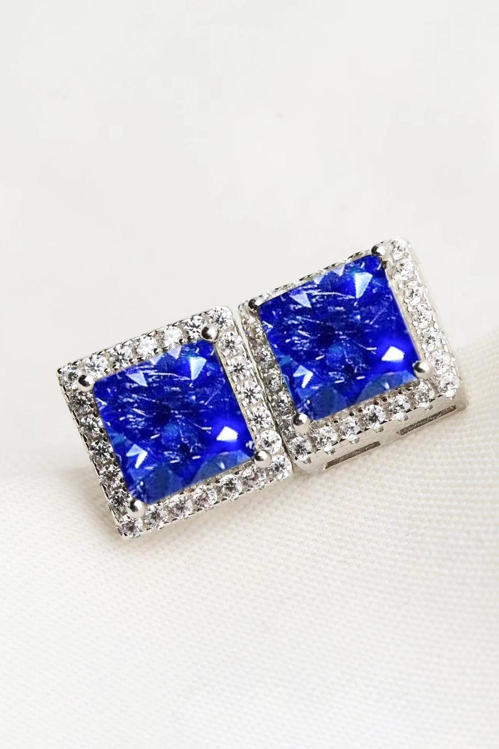 925 Sterling Silver 4 Carat Moissanite Square Earrings BLUE ZONE PLANET