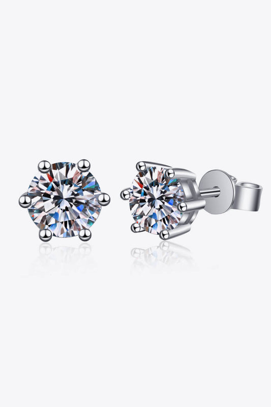 925 Sterling Silver 6-Prong 2 Carat Moissanite Stud Earrings BLUE ZONE PLANET