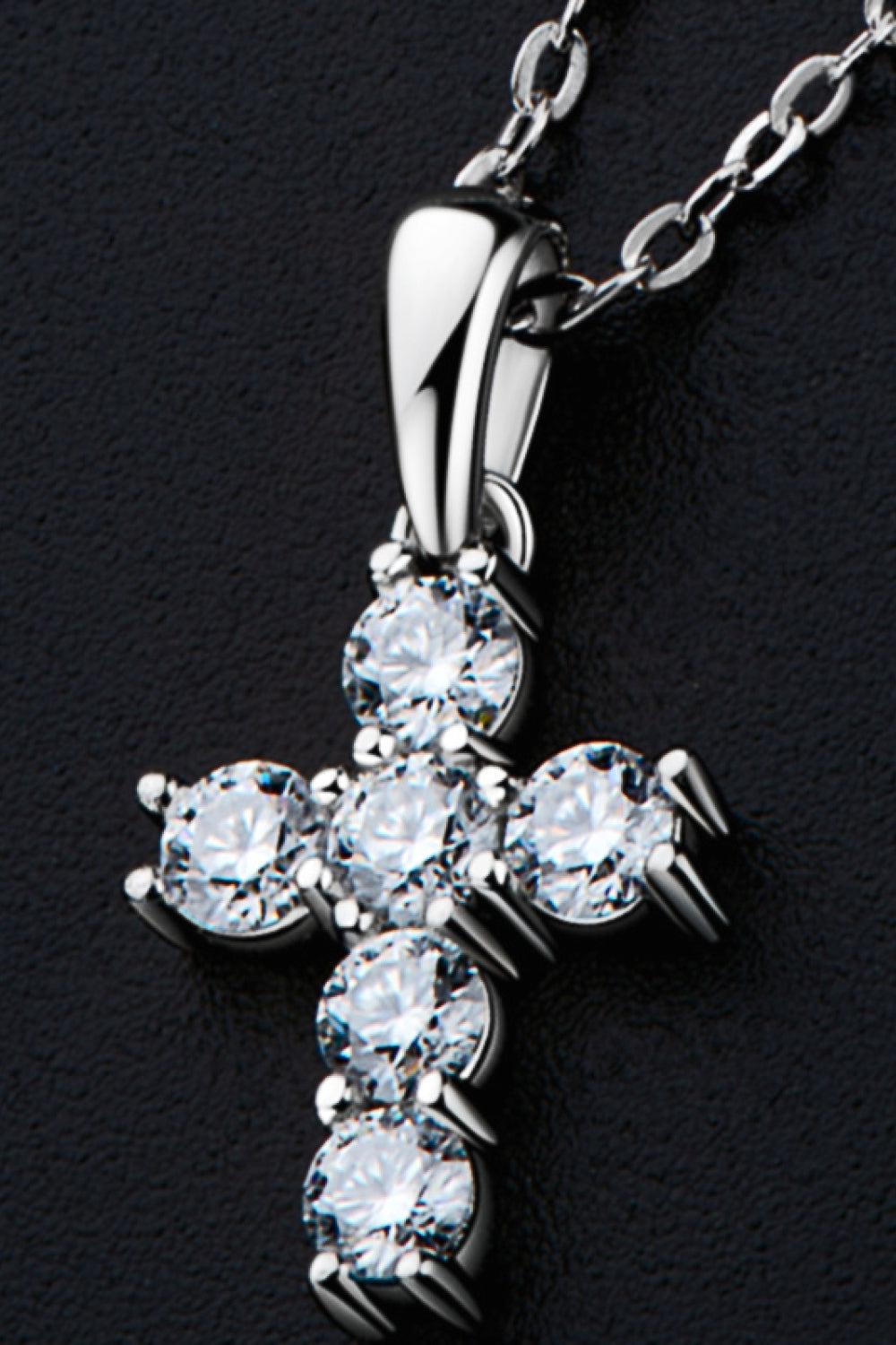 925 Sterling Silver Cross Moissanite Pendant Necklace BLUE ZONE PLANET