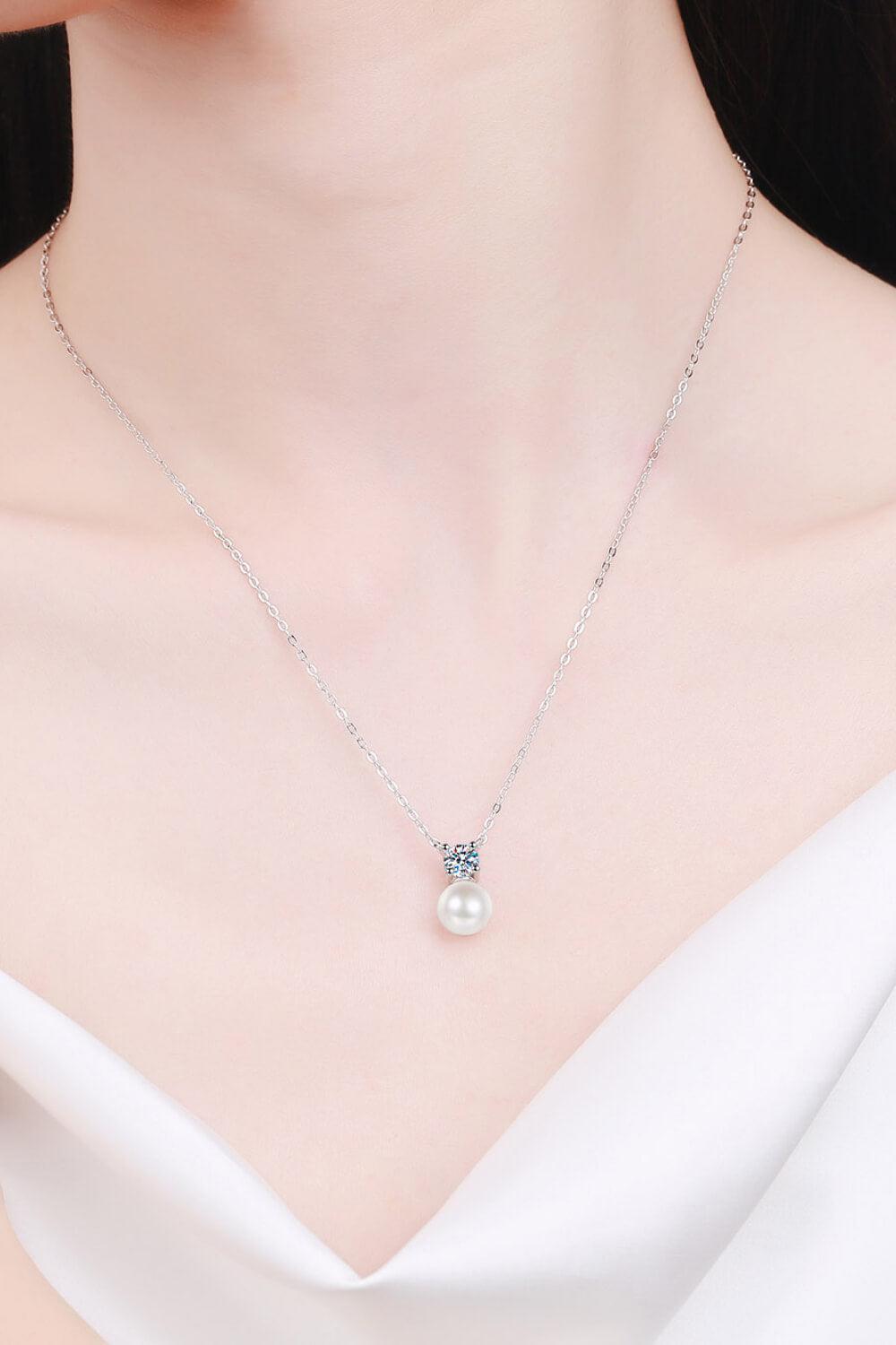 925 Sterling Silver Freshwater Pearl Moissanite Necklace BLUE ZONE PLANET